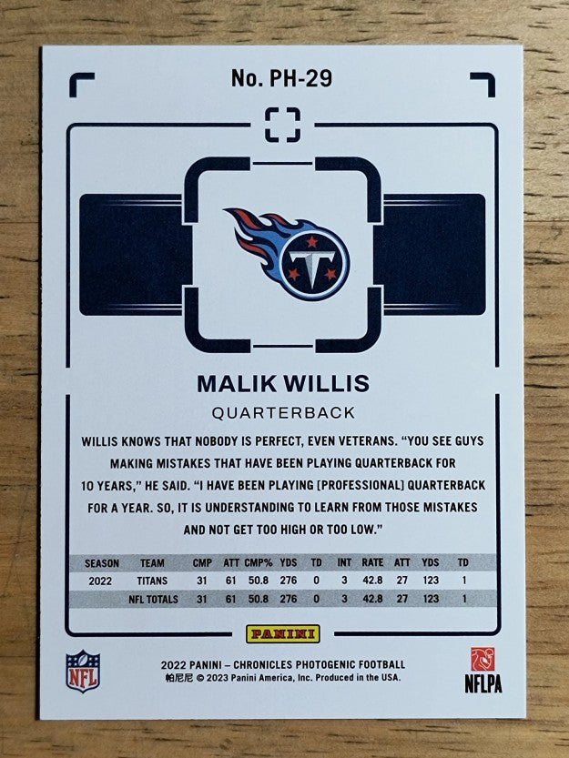 2022 Panini Chronicles Photogenic #29 Malik Willis