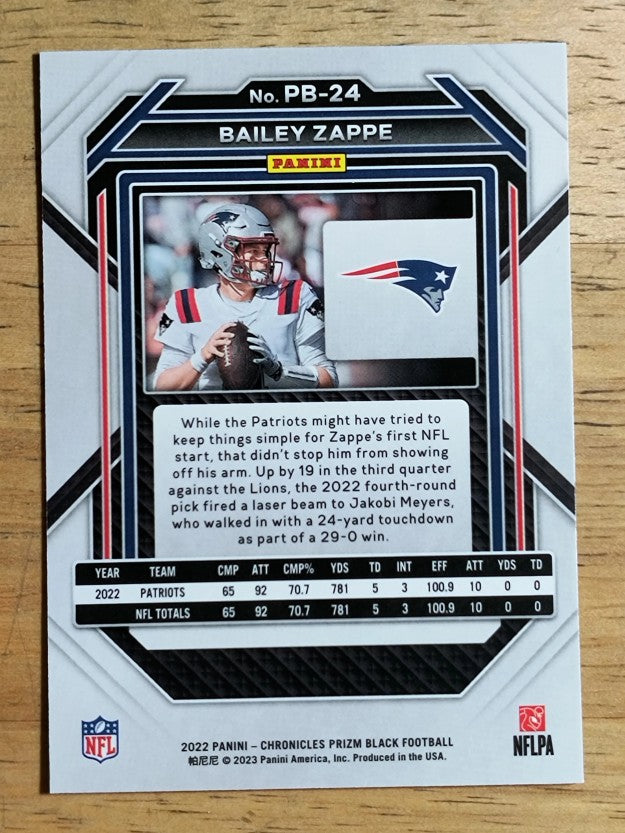 2022 Panini Chronicles Prizm Black #24 Bailey Zappe