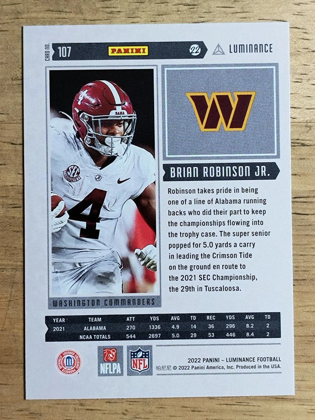 2022 Panini Luminance #107 Brian Robinson Jr. RC