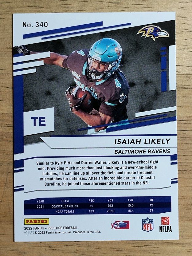 2022 Prestige #340 Isaiah Likely RC