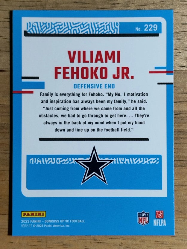 2023 Donruss Optic #229 Viliami Fehoko Jr. RR RC