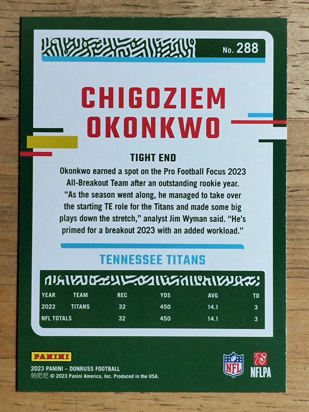 2023 Donruss Press Proof Red #288 Chigoziem Okonkwo
