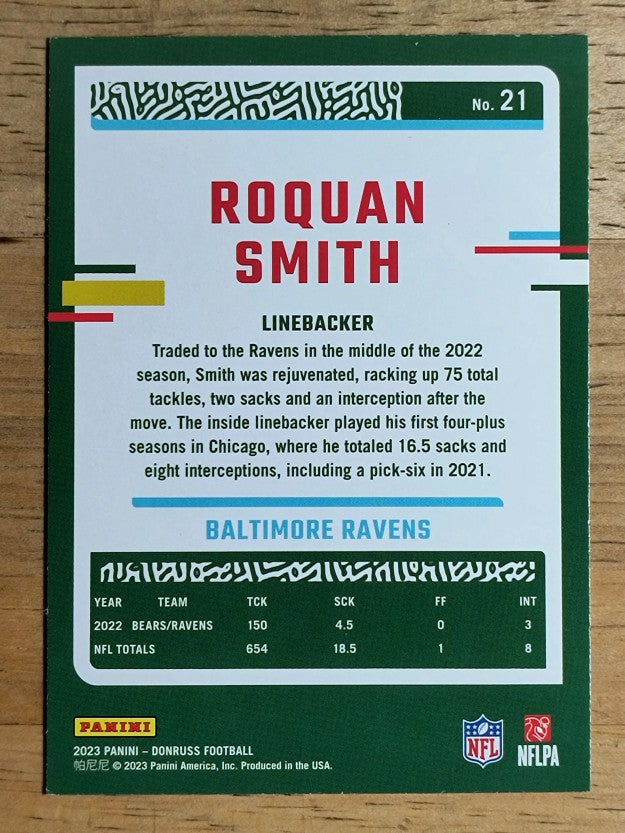 2023 Donruss Press Proof Yellow #21 Roquan Smith