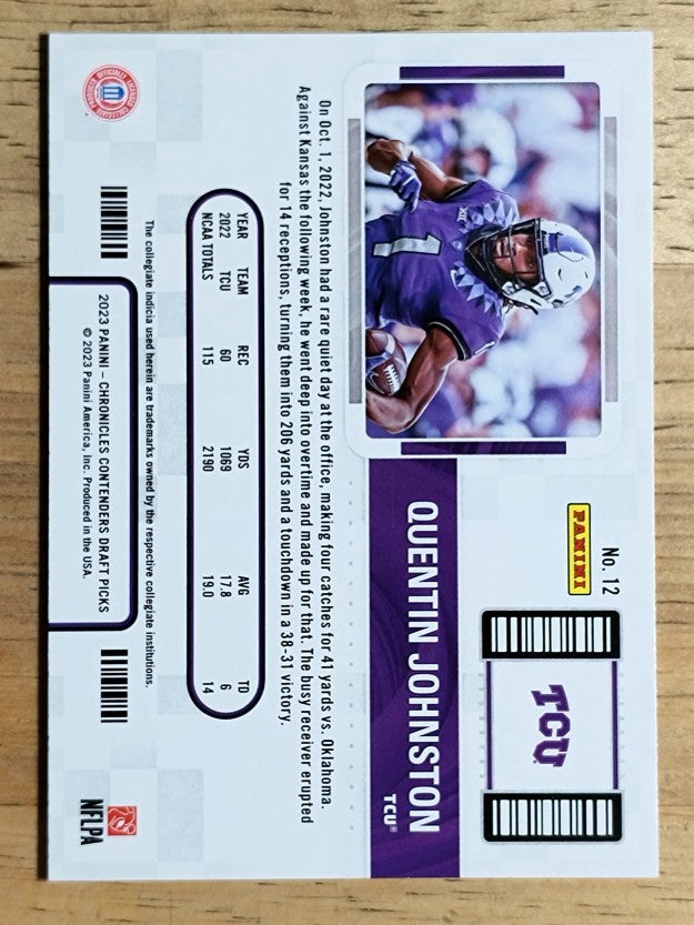 2023 Chronicles Draft Picks Contenders College Ticket #12 Quentin Johnston