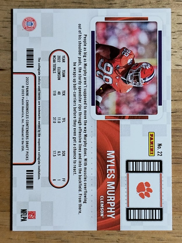 2023 Panini Chronicles Draft Picks Contenders College Ticket #22 Myles Murphy