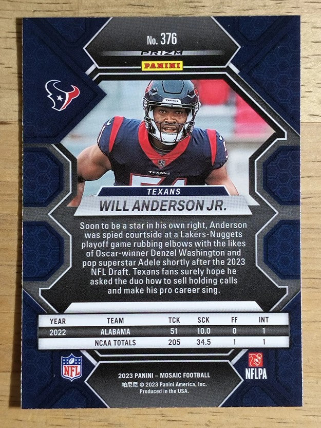 2023 Panini Mosaic #376 Will Anderson Jr. RC