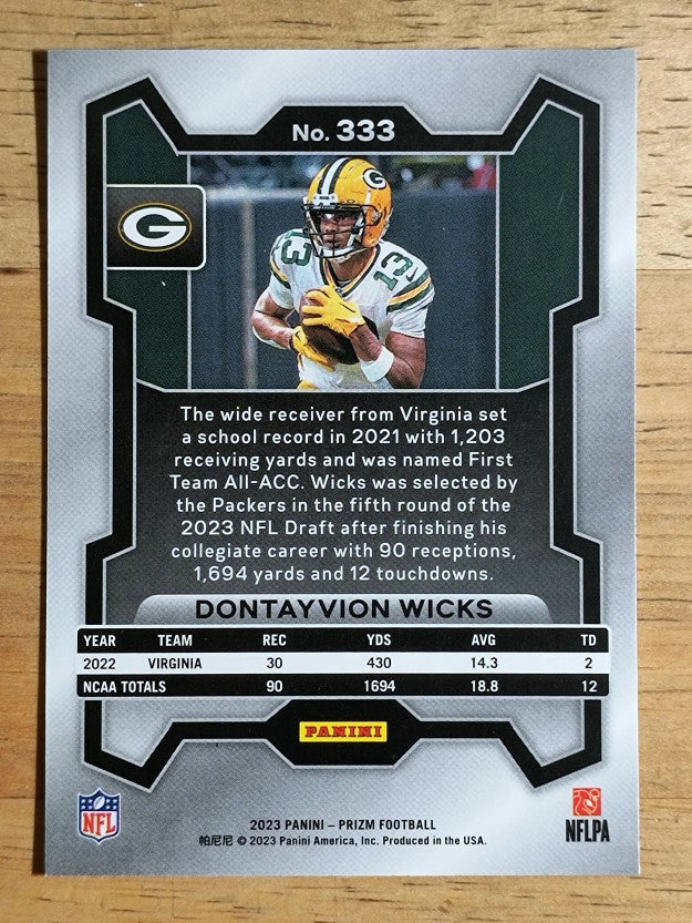 2023 Panini Prizm #333 Dontayvion Wicks RC