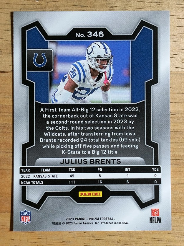 2023 Panini Prizm #346 Julius Brents RC