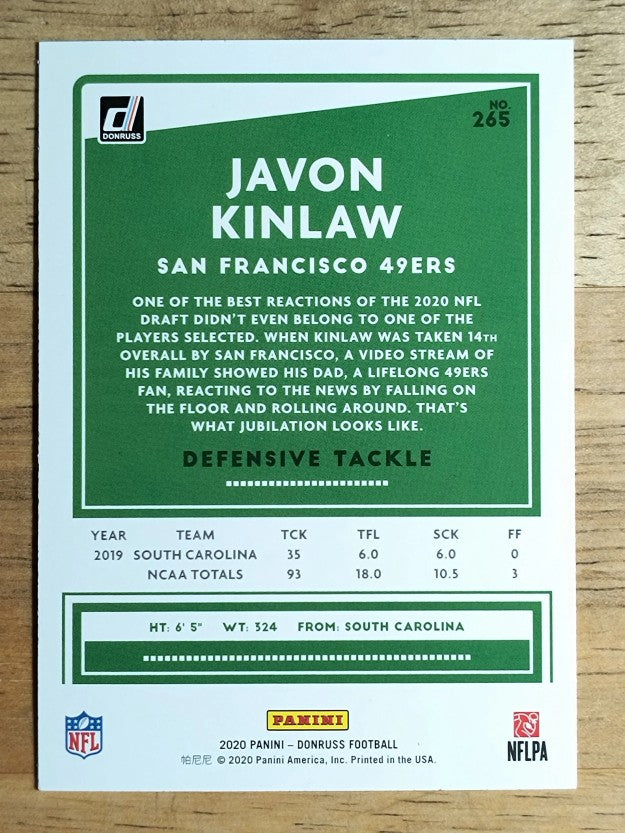 2020 Donruss #265 Javon Kinlaw RC