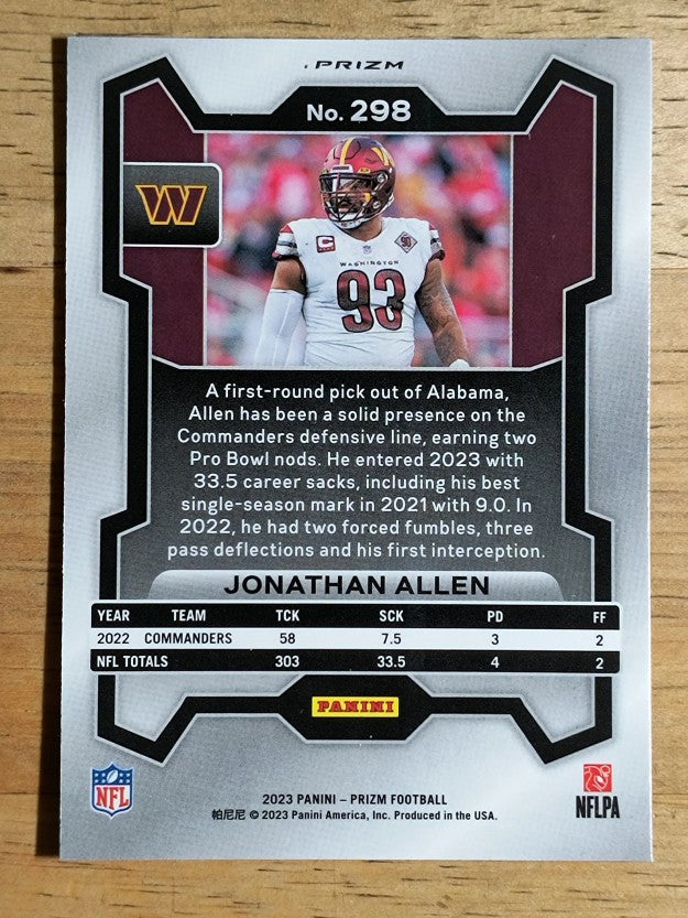 2023 Panini Prizm Prizms Green Wave #298 Jonathan Allen