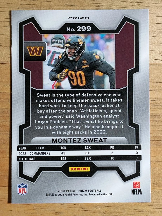 2023 Panini Prizm Prizms Orange Ice #299 Montez Sweat