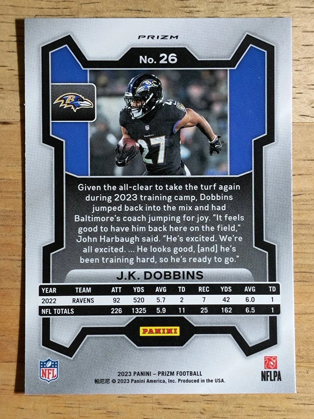 2023 Panini Prizm Prizms Orange Lazer #26 J.K. Dobbins