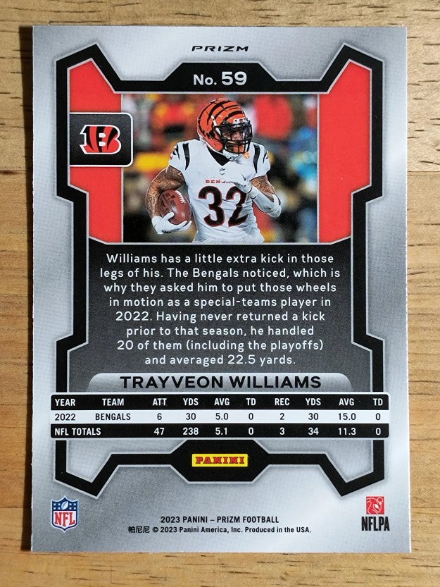 2023 Panini Prizm Prizms Orange Lazer #59 Trayveon Williams