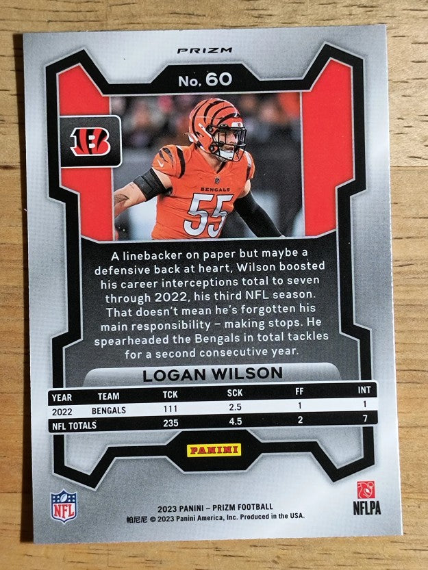 2023 Panini Prizm Prizms Orange Lazer #60 Logan Wilson
