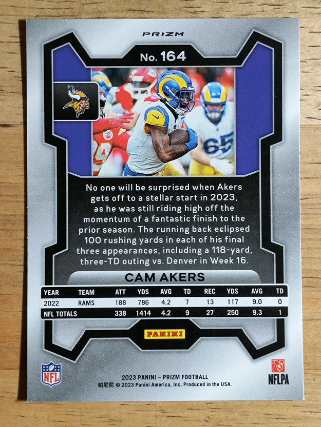 2023 Panini Prizm Prizms Orange Lazer #164 Cam Akers