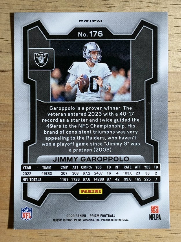2023 Panini Prizm Prizms Orange Lazer #176 Jimmy Garoppolo