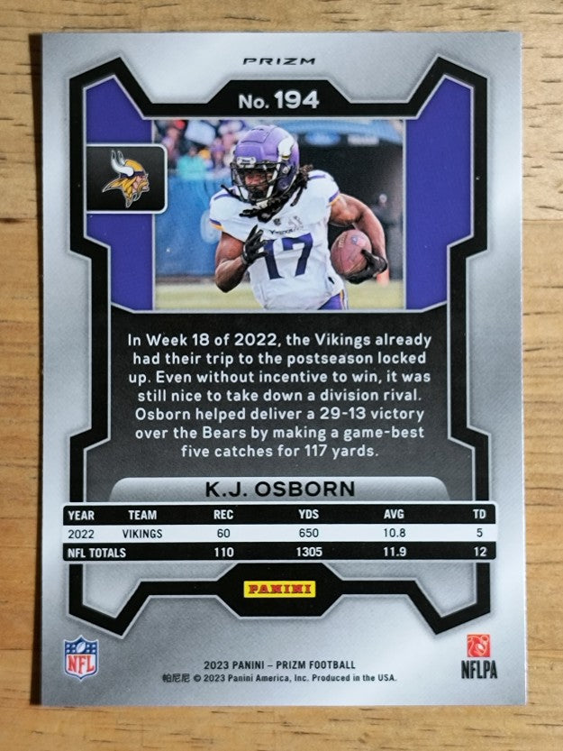 2023 Panini Prizm Prizms Red White and Blue #194 K.J. Osborn