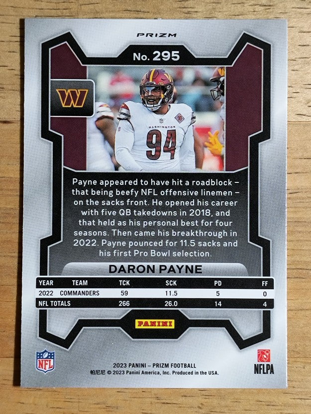 2023 Panini Prizm Prizms Red White and Blue #295 Daron Payne