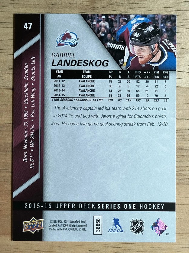 2015-16 Upper Deck #47 Gabriel Landeskog