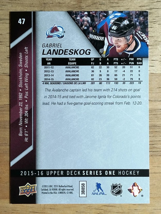 2015-16 Upper Deck #47 Gabriel Landeskog
