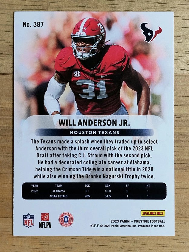 2023 Prestige #387 Will Anderson Jr. RC