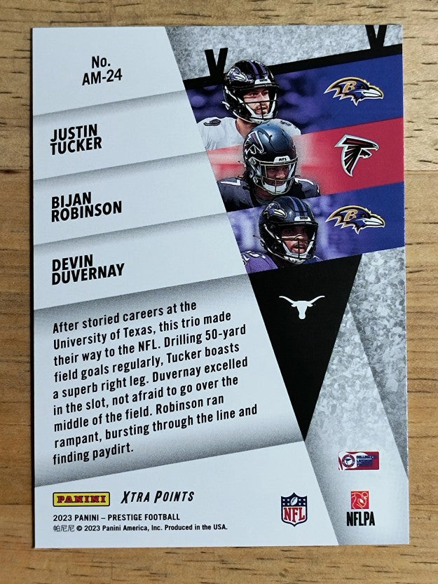 2023 Prestige Alma Maters #24 Bijan Robinson/Devin Duvernay/Justin Tucker