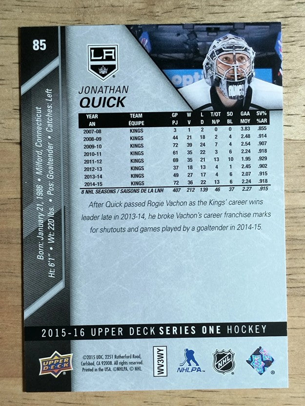 2015-16 Upper Deck #85 Jonathan Quick