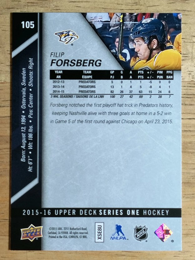 2015-16 Upper Deck #105 Filip Forsberg