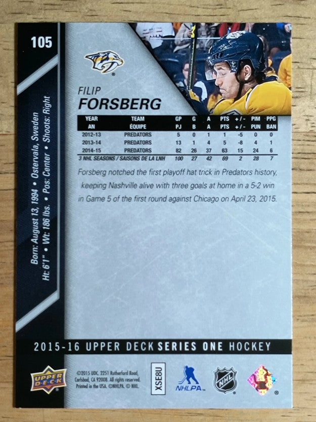 2015-16 Upper Deck #105 Filip Forsberg
