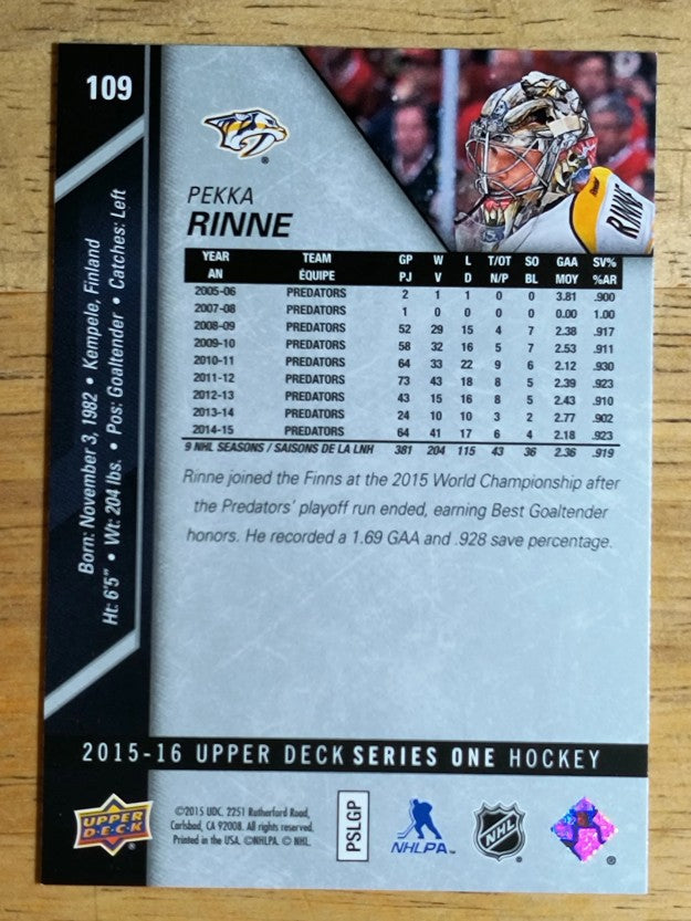 2015-16 Upper Deck #109 Pekka Rinne