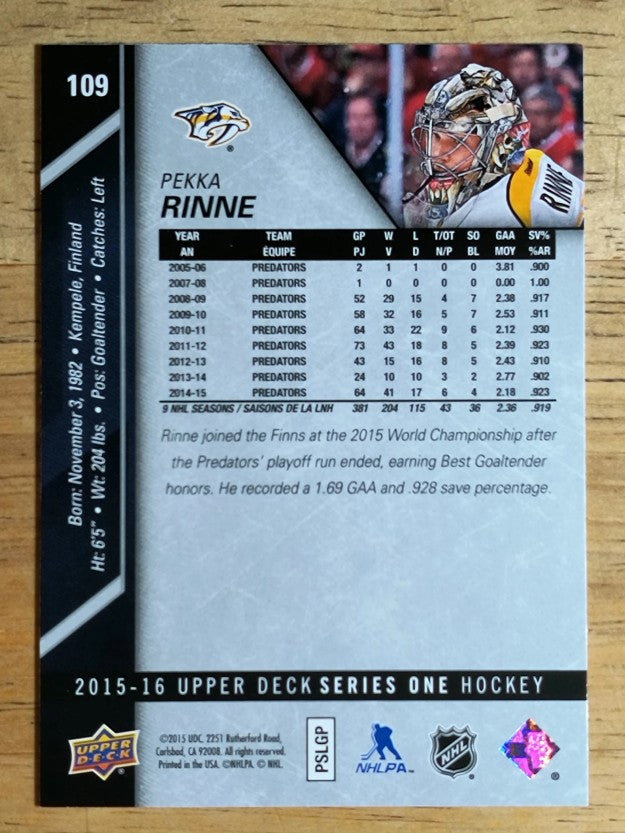 2015-16 Upper Deck #109 Pekka Rinne