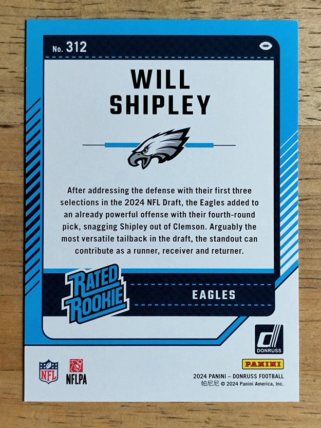 2024 Donruss #312 Will Shipley RR RC
