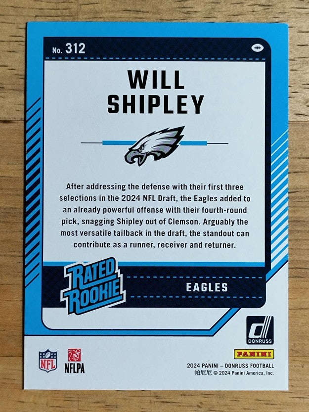 2024 Donruss #312 Will Shipley RR RC