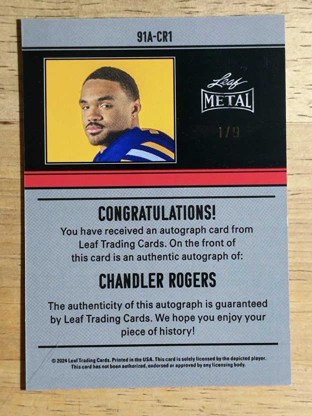 2024 Leaf Metal '91 Leaf Autographs Prismatic Fire #91ACR1 Chandler Rogers