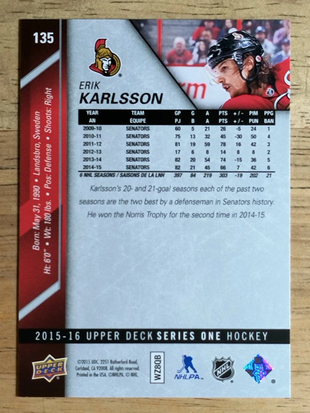 2015-16 Upper Deck #135 Erik Karlsson