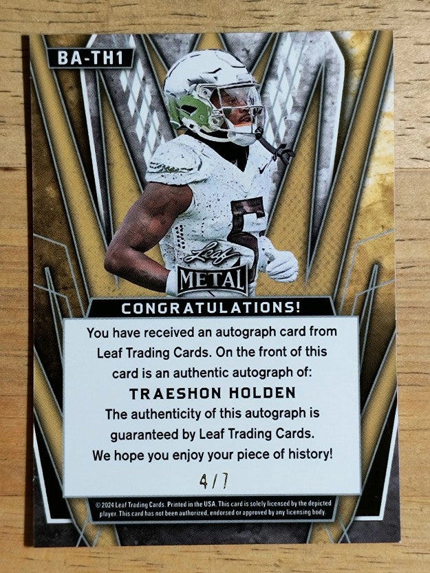 2024 Leaf Metal Autographs Prismatic Pink #BATH1 Traeshon Holden