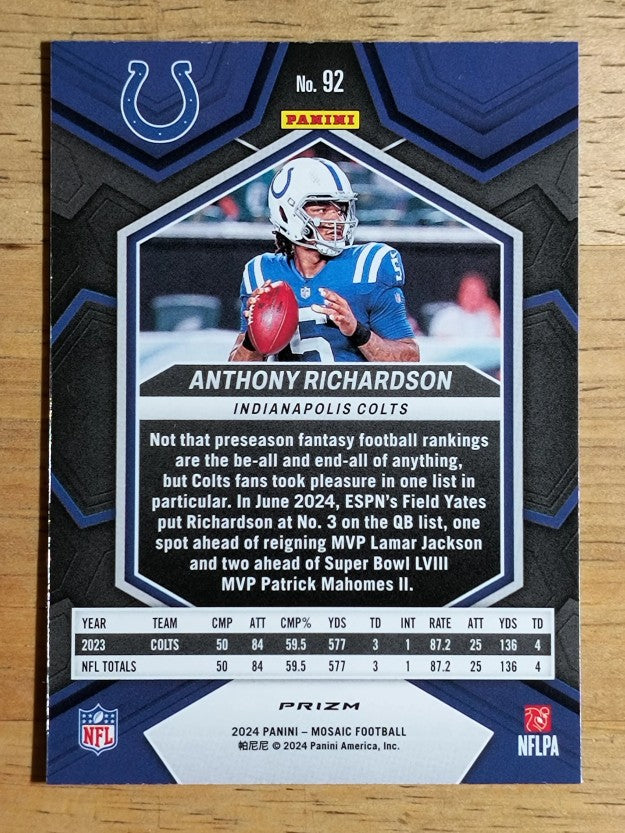 2024 Panini Mosaic Mosaic Reactive Blue #92 Anthony Richardson