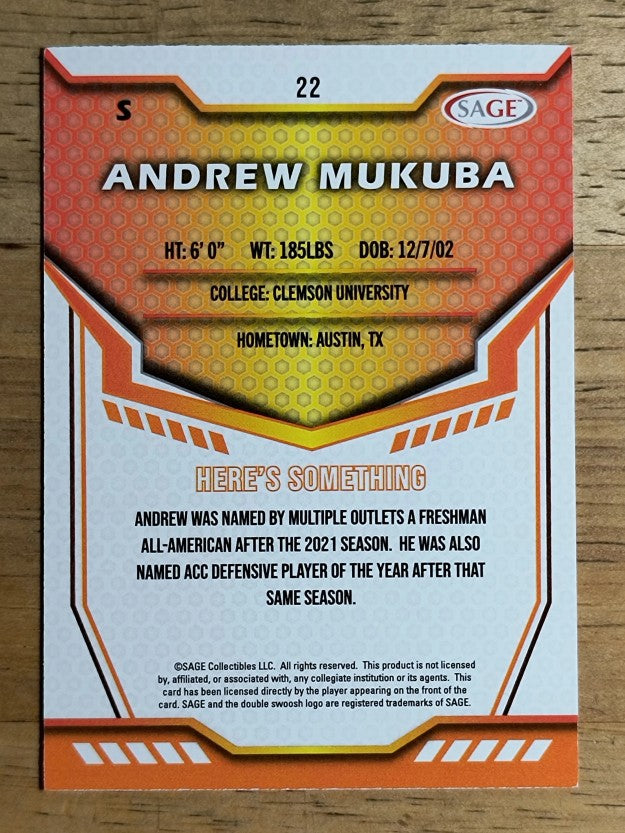 2024 SAGE HIT #22 Andrew Mukuba