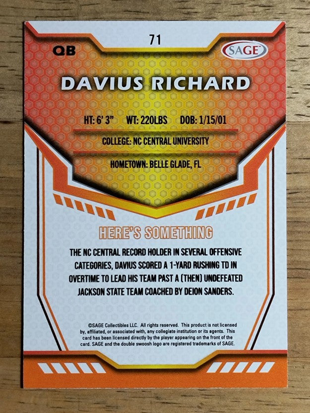 2024 SAGE HIT #71 Davius Richard