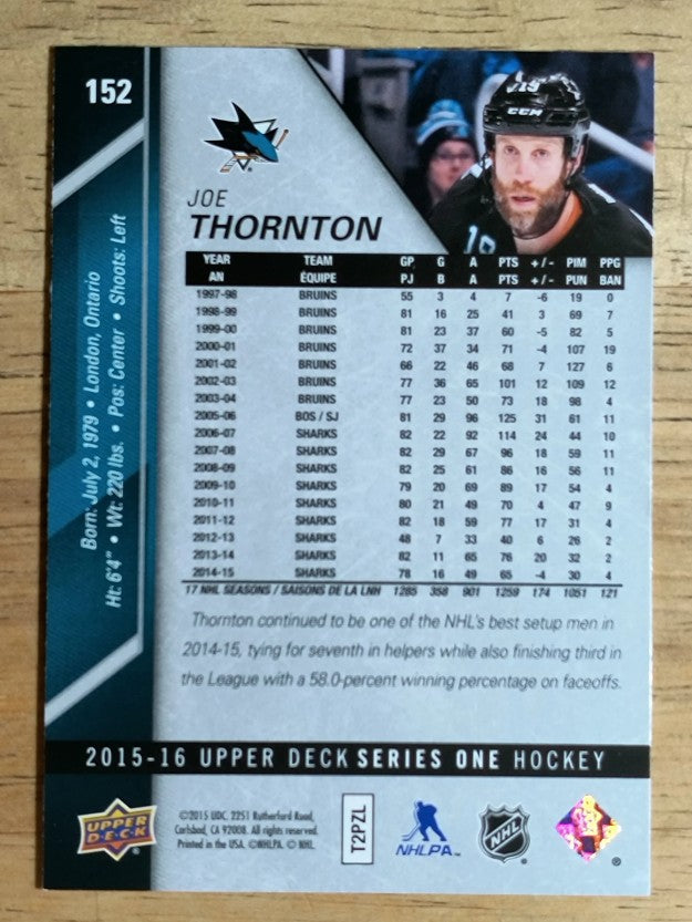 2015-16 Upper Deck #152 Joe Thornton
