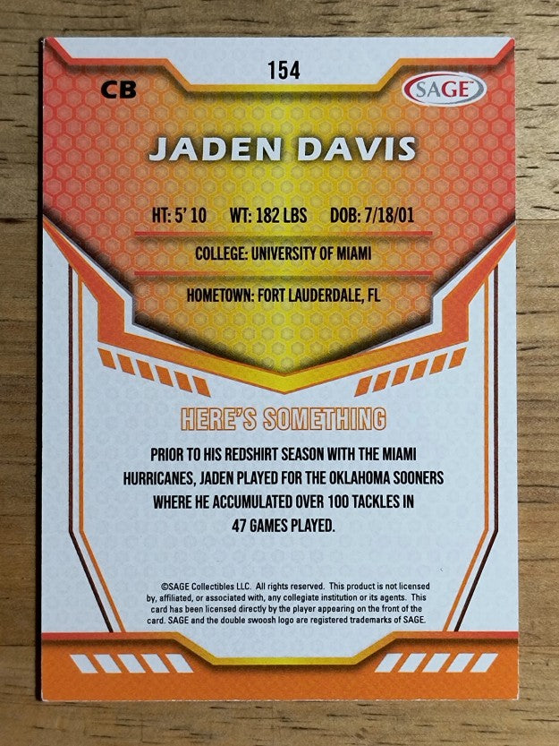 2024 SAGE HIT #154 Jaden Davis