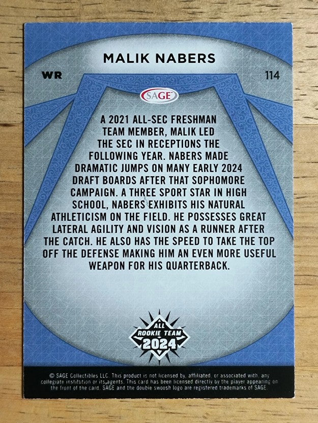 2024 SAGE HIT Blue #114 Malik Nabers ART