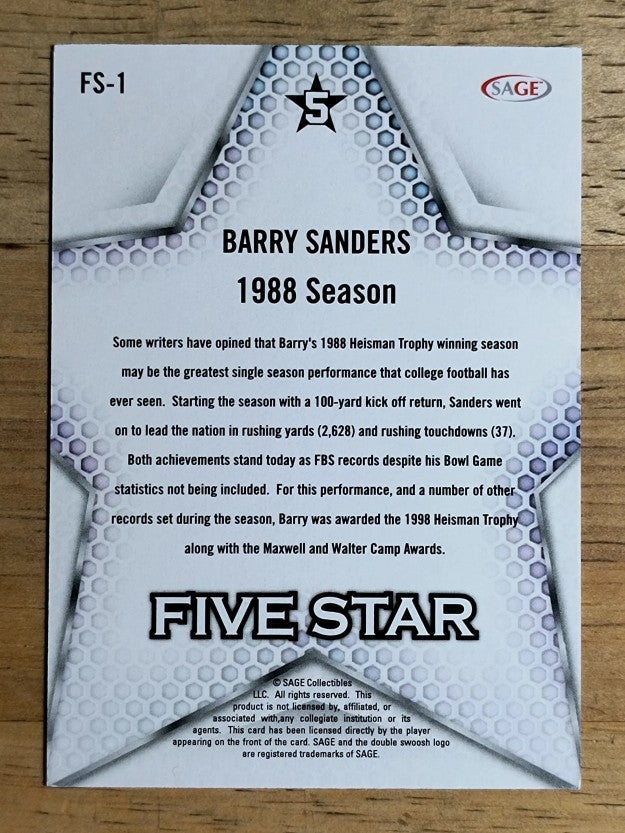 2024 SAGE HIT Five Star #FS1 Barry Sanders