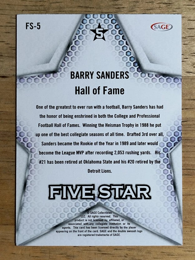 2024 SAGE HIT Five Star #FS5 Barry Sanders