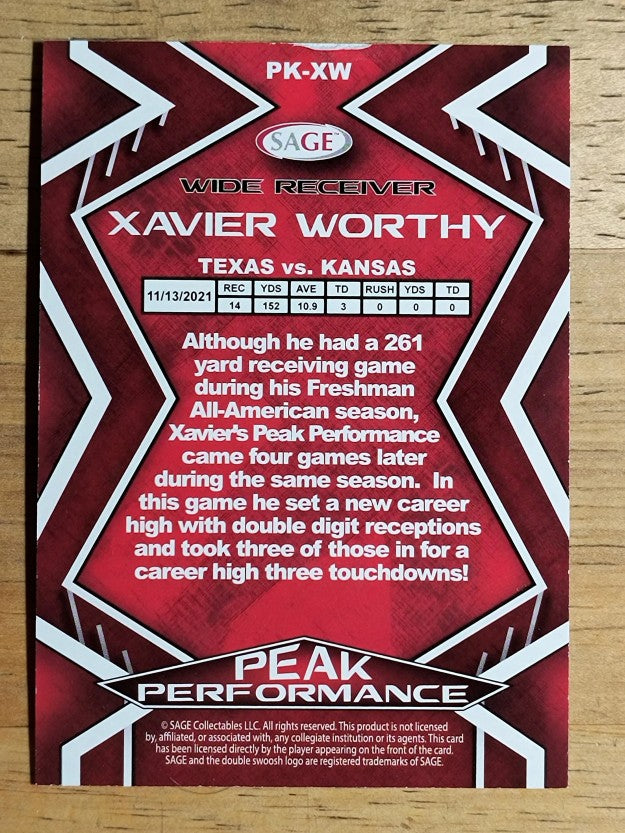 2024 SAGE HIT Peak Performance Purple #PKXW Xavier Worthy