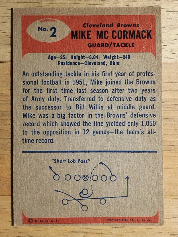 1955 Bowman #2 Mike McCormack RC (trimmed)