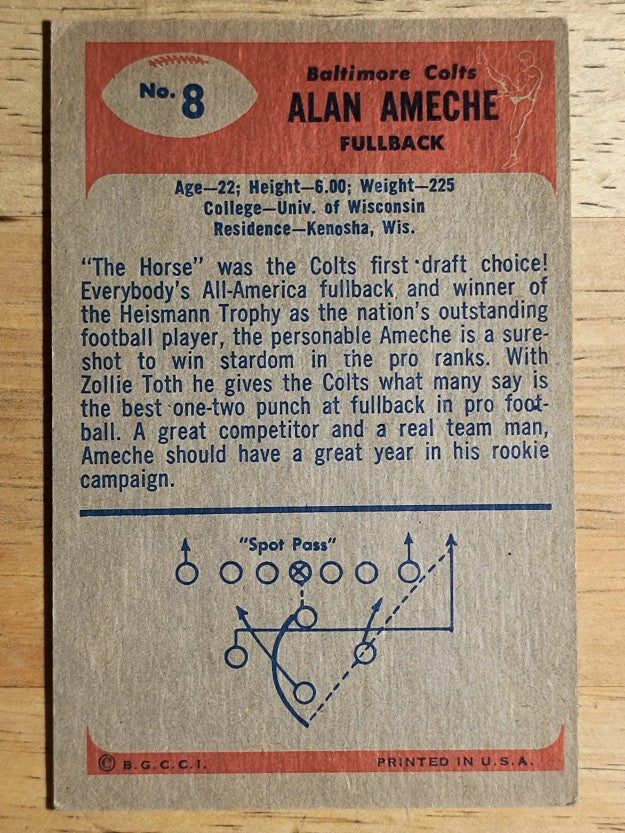 1955 Bowman #8 Alan Ameche RC (VGEX)
