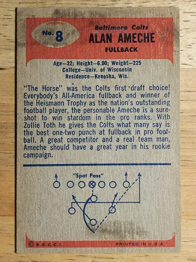1955 Bowman #8 Alan Ameche RC (VGEX)