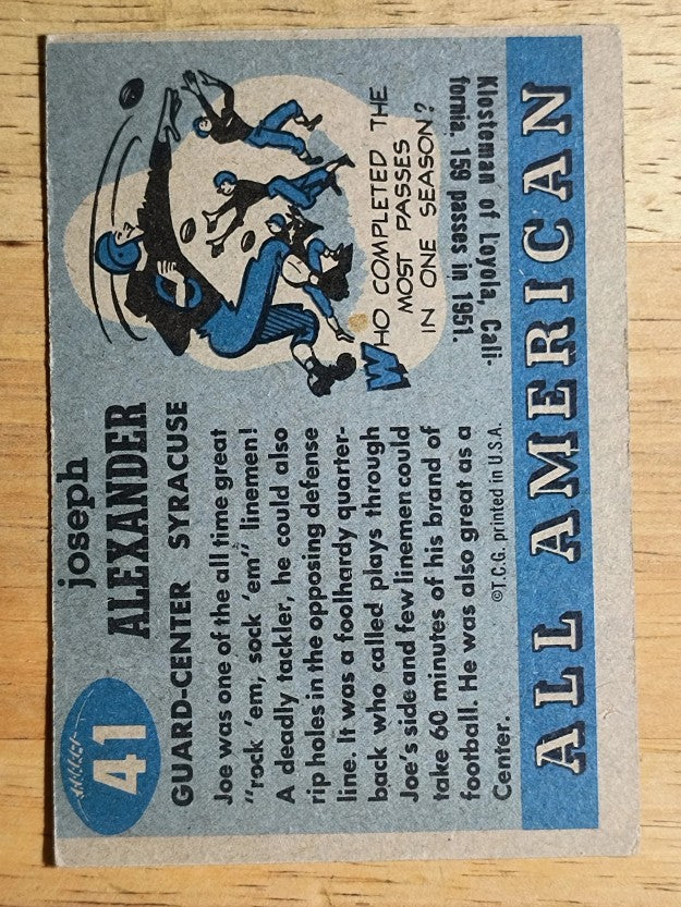 1955 Topps All American #41 Joseph Alexander SP RC (VG)