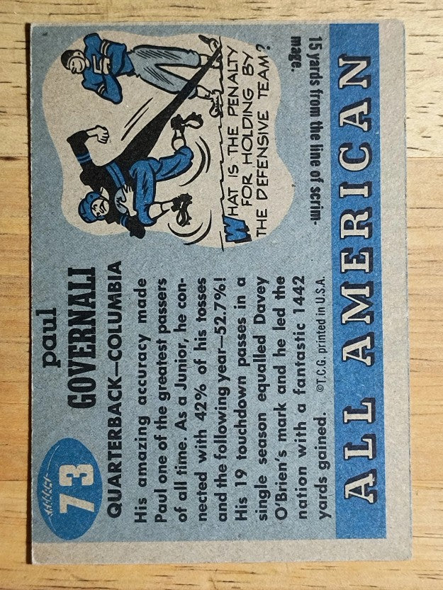1955 Topps All American #73 Paul Governali RC (VG)